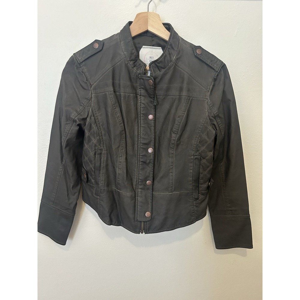 Anthropologie Hei Hei Gray Zip-Up Faux Leather Jacket  Size Small Petite